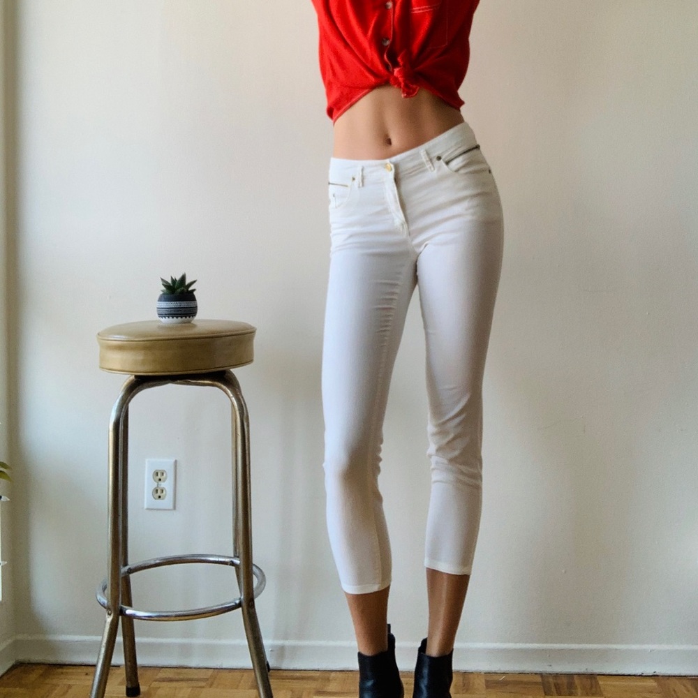 White Jeans with Gold Ankle Zipper